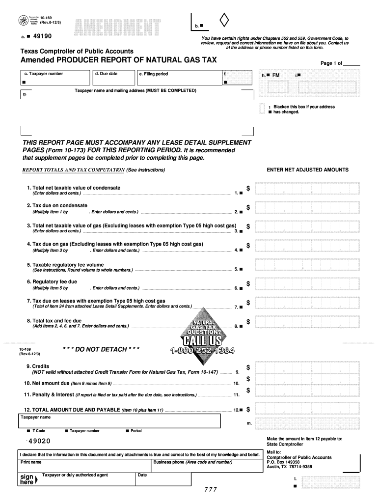 10 169 Amended Producer Rerport of Natural Gas Tax  Window Texas  Form