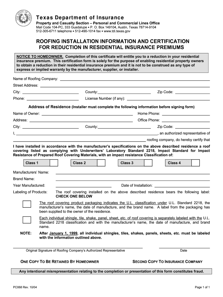 Texas Certification Form