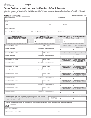 25 117 Certified Investor Annual Notification of Credit Transfer Window Texas  Form