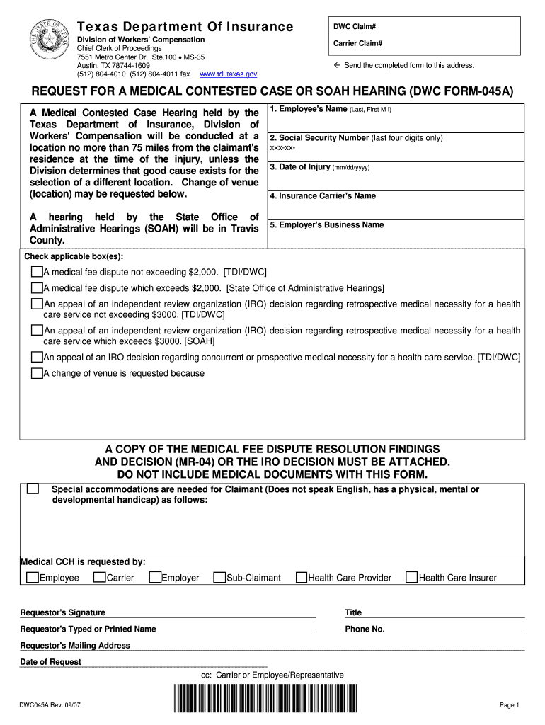 Texas Dwc Form045a