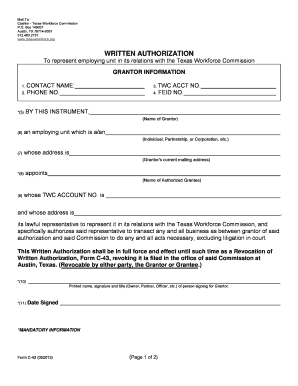 Texas State Unemployment Power of Attorney Form