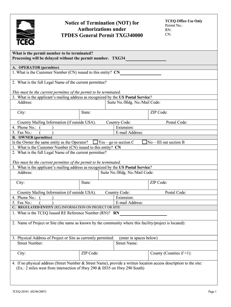 Tceq Notice of Termination Form