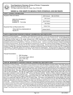 Respondent Name and Representative Box TEXAS MUTUAL INSURANCE Tdi Texas  Form