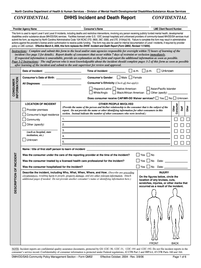  Dhhs Incident and Death Report Nc Form 2010