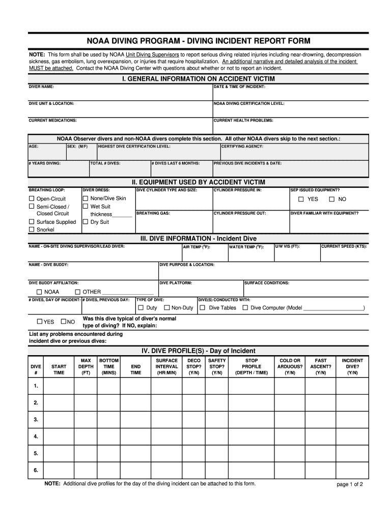 NOAA DIVING PROGRAM DIVING INCIDENT REPORT FORM Ndc Noaa