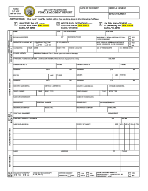 VEHICLE ACCIDENT REPORT University of Washington Washington  Form