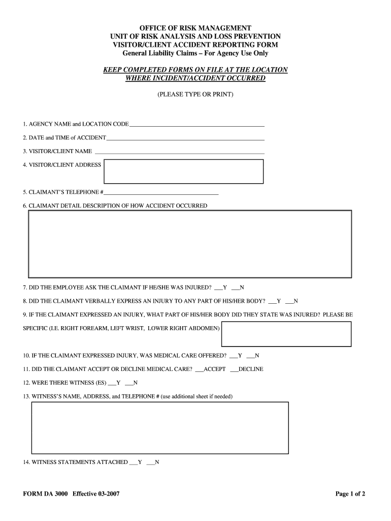 OFFICE of RISK MANAGEMENT UNIT of RISK ANALYSIS and LOSS Ulm  Form