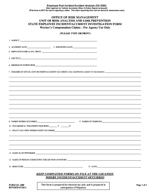 OFFICE of RISK MANAGEMENT Doa Louisiana  Form