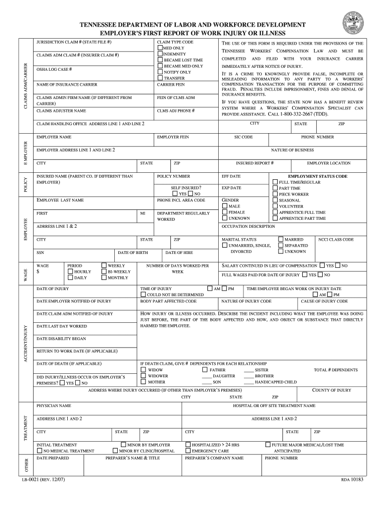  Tn First Report of Injury 2007-2024