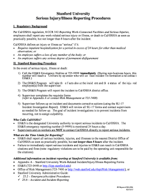 Stanford University Serious InjuryIllness Reporting Procedures Stanford  Form