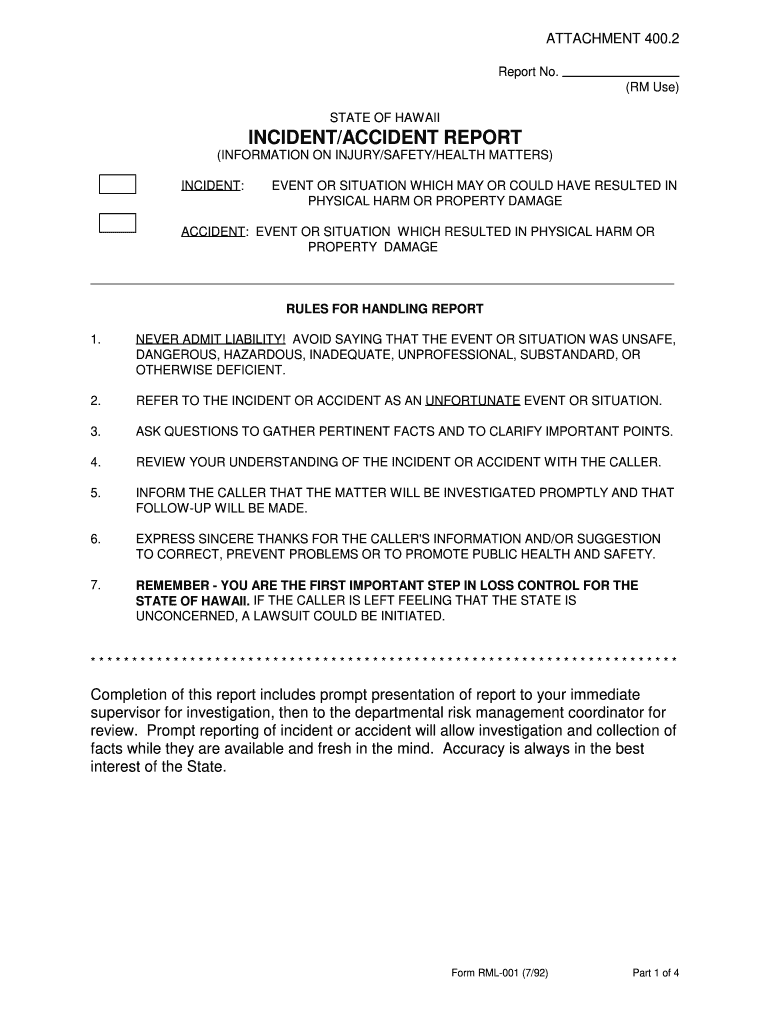  Hawaii Doe Accident Report Fillable Forms 1992