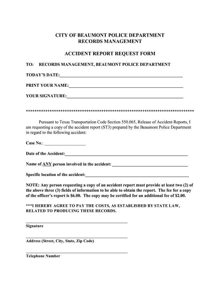Beaumont Police Department  Form