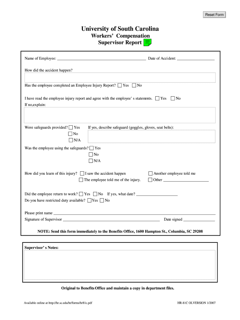 Supervisor Report HR 81C  University of South Carolina  Hr Sc  Form