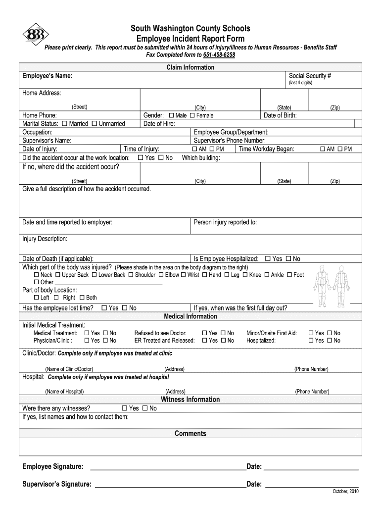 South Washington County Schools Employee Incident Report Form  Sowashco K12 Mn