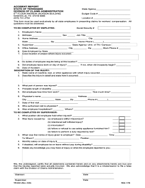 Accident Report State of Tennessee Division of Claims Administration Form