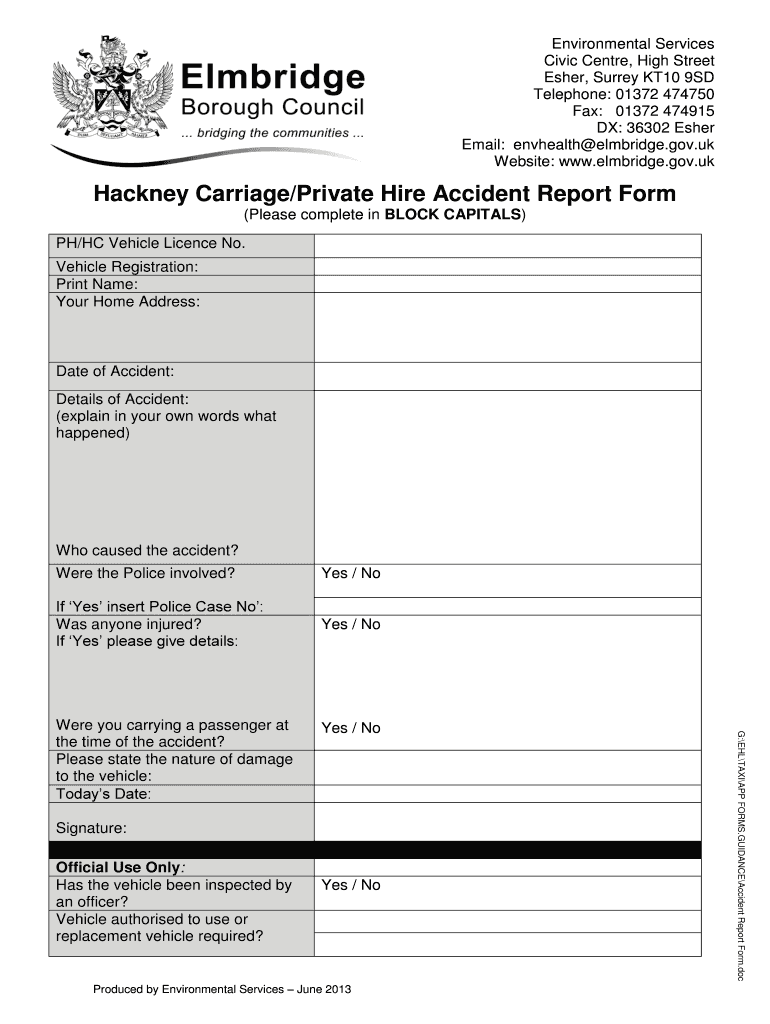 Accident Report Form  Elmbridge Borough Council  Elmbridge Gov