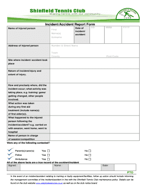 IncidentAccident Report Form Shinfield Tennis Club Shinfieldtennisclub Co