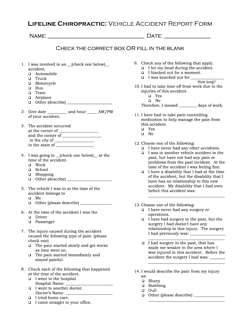 Chiropractic Personal Injury Report Template  Form