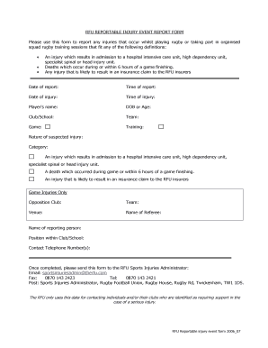 RFU REPORTABLE INJURY EVENT REPORT FORM Please Use This Form to Report Any Injuries that Occur Whilst Playing Rugby or Taking Pa