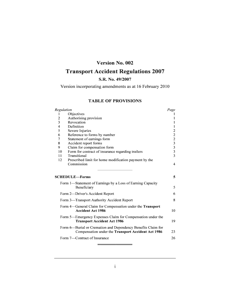 Transport Accident Regulations Legislation Legislation Vic Gov  Form