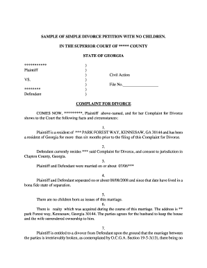 Dekalb County Superior Court Divorce Fillable Forms