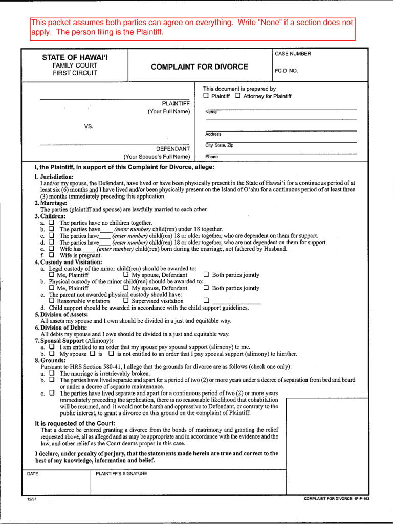 Norfolk Complaint for Divorce Fill in Form