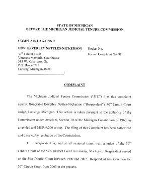 Michigan Judicial Tenure Commission Fillable Form