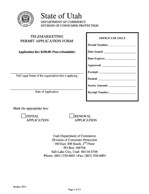 Utah Telemarketing Permit Application Form