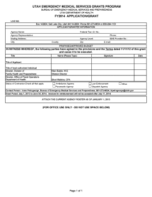 UTAH EMERGENCY MEDICAL SERVICES GRANTS PROGRAM FY2012 APPLICATION Health Utah  Form