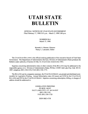 Utah State Bulletin 98 6 March 15, Administrative Rules Rules Utah  Form