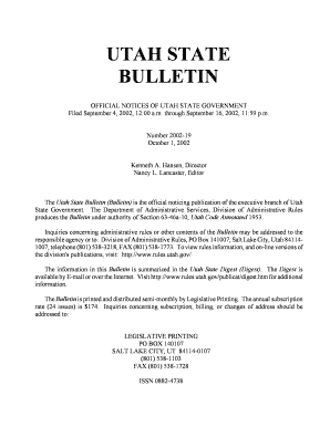 Utah State Bulletin, October 1, , Vol , No 19 Rules Utah  Form
