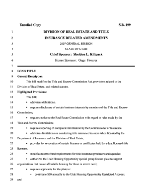 Enrolled Legislation SB0199 Le Utah  Form