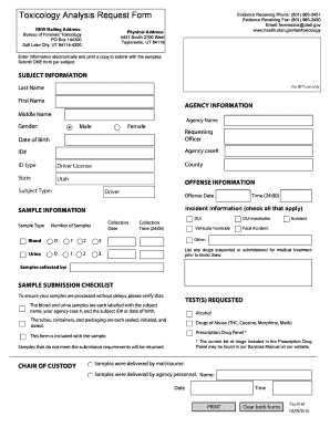 Utah Toxicology Form