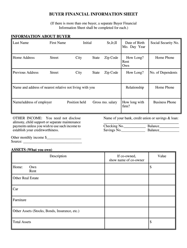 Real Estate Buyer Information Form PDF