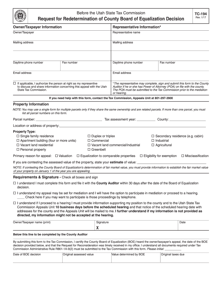 Tc 194 Utah Form