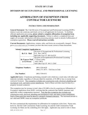 Utah Contractor License  Form