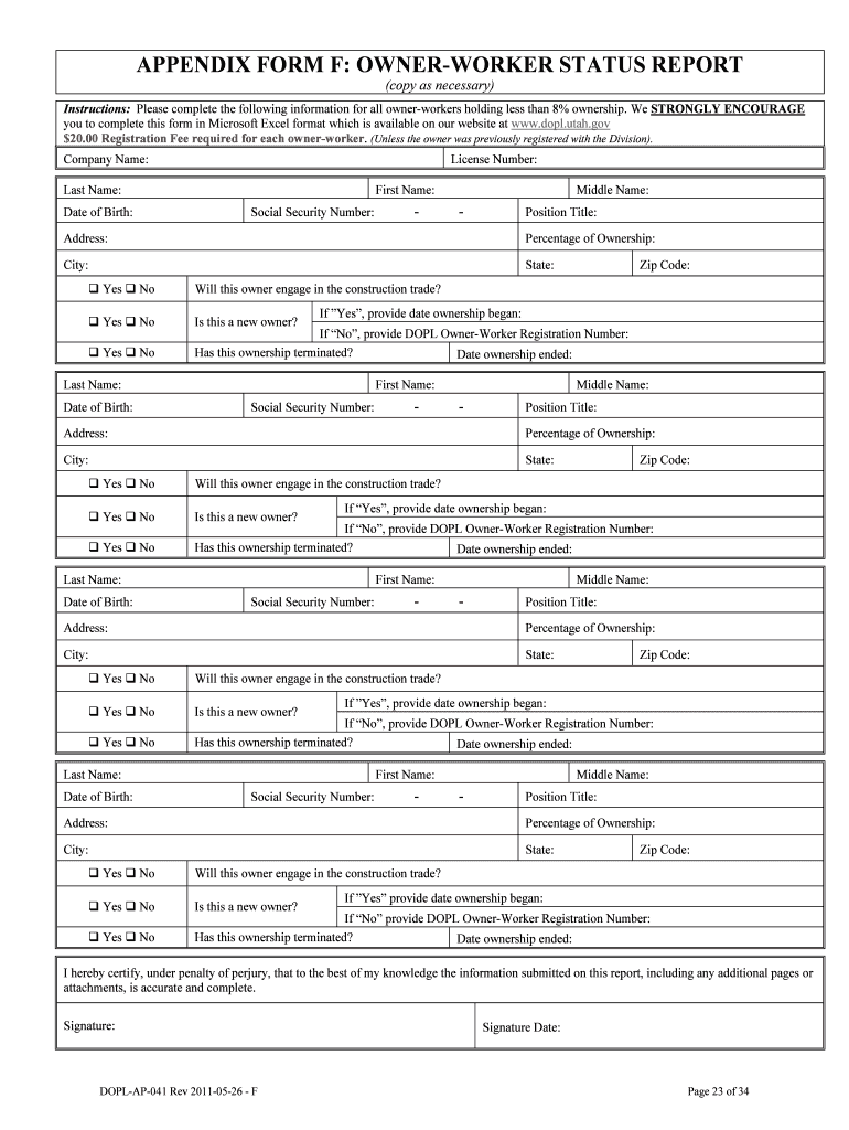 Utah Owner Worker Registration What is it Form