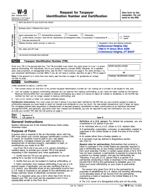 Department of Treasury W 9 Form Revised 10 Fillable