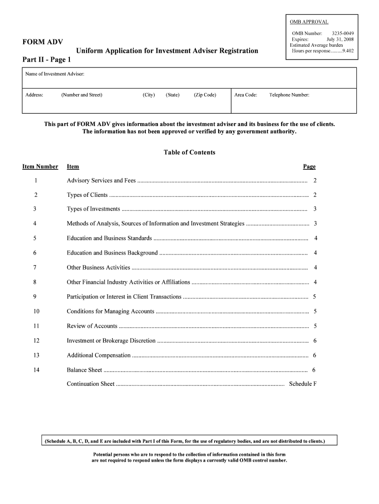 FORM ADV Uniform Application for Investment Adviser Registration Part II Page 1 Securities Utah