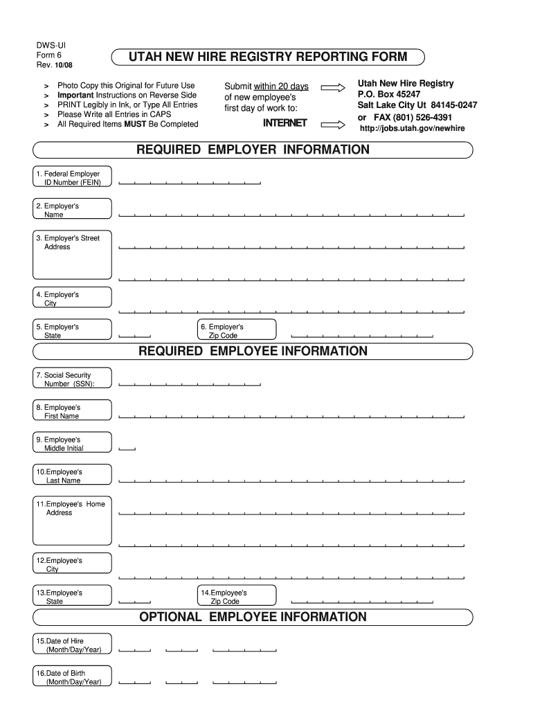  Utah New Hire Registry  Form 2008