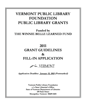 VERMONT PUBLIC LIBRARY FOUNDATION SPRING PUBLIC LIBRARY GRANTS Libraries Vermont  Form