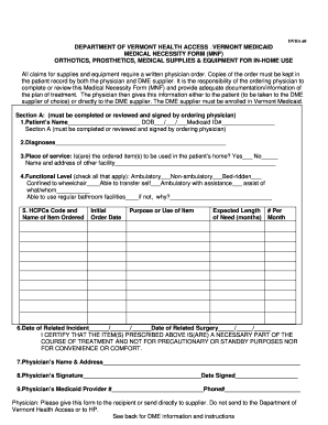 Vt Medicaid Medical Necessity Form