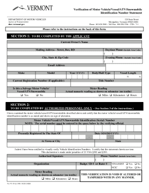 Vermont Vin Verification Form