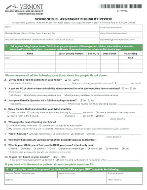  Vermont Fuel Assistance Eligibility Review 2011