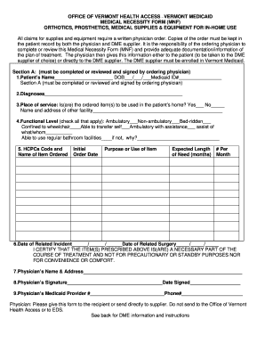 Medicaid Vermont Medical Nessecity  Form