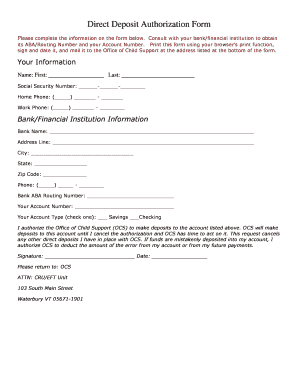 Vt Child Support Child Support Direct Deposit Fax Form