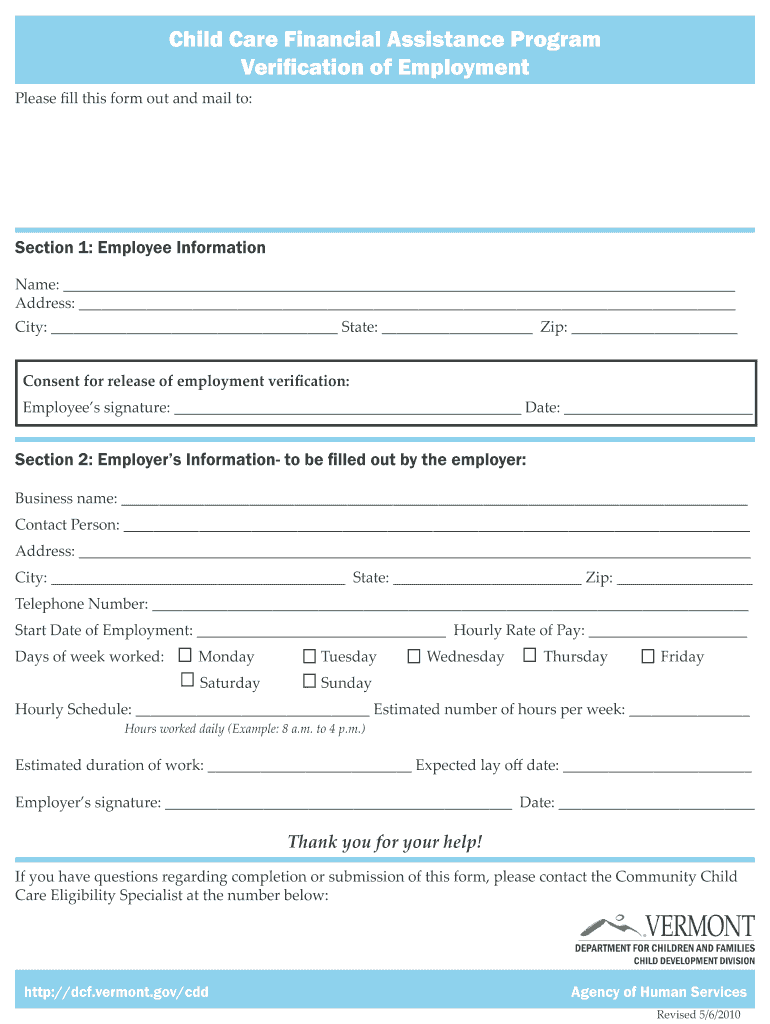 Verification of Employment Loss of Income  Form