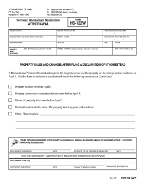 Vermont Hs 122w Form