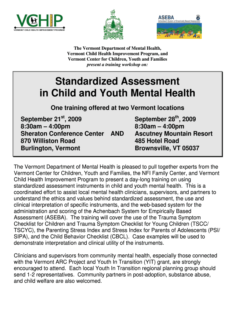 Standardized Assessment the Department of Mental Health ! Mentalhealth Vermont  Form
