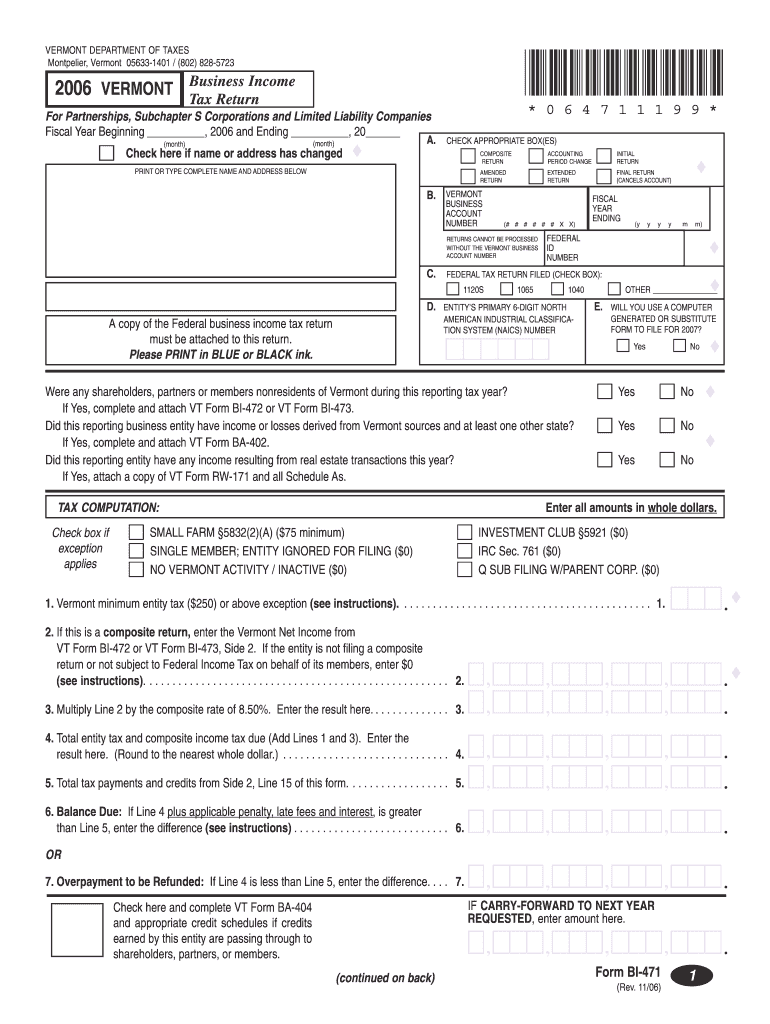 BI  471  Tax Vermont  Form